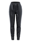 Faux Leather Drawstring Pants PU Vintage Slim Stretchy Solid Basic Trousers