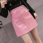 Aesthetic High Waist PU Leather Mini Skirt - A-Line Design