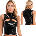 Patent Leather Cutout Sleeveless Vest Top - Alt Style Clothing
