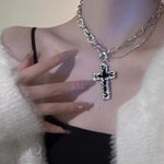 Gothic Punk Cross Barbed Thorns Pendant Chain - Alt Style Clothing