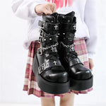 Punk Sweet Heart Platform Ankle Boots with Metal Decoration