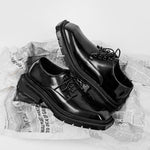 Square Toe Lace Up Derby Genuine Leather Shoes - Alt Style Clothing