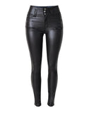 High-Waisted PU Leather Push-Up Skinny Pants – Stretchy and Form-Fitting Punk Style