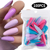 100pcs Full Coverage Matte Acrylic False Nail Tips - Natural Solid Color