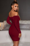 Off Shoulder Sexy Ruched Lace Up Puff Sleeve Bodycon Dress