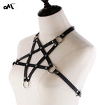 Woman Pentagram Punk Style PU Leather Harness Bra