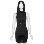 Goth Dark Cyber Hooded Mini Dress