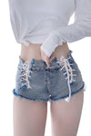 Bandage Denim Shorts Elastic Lace Up Ultra Short - Alt Style Clothing