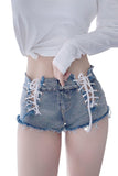 Bandage Denim Shorts Elastic Lace Up Ultra Short