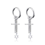 Stainless Steel Cross Skull Star Scorpion Tassel Chain Stud Earrings