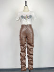 Cyber Vintage Faux Leather Pants with Stacked Zipper and Side Slit