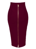 Solid Zipper Bandage Elastic Bodycon Skirt - Alt Style Clothing
