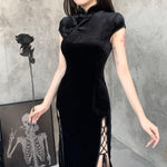 Gothic High Waist Bandage Midi Women Bodycon Short Sleeve Party Dress - Alt Style Clothing