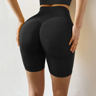 Quick-Dry High Waist Hip Lift Yoga Shorts - Solid Color Skinny Fit