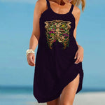 Vintage Skull Face Sleeveless Lace-Up Halter Mini Dress - Edgy and Effortless