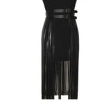 Gothic High Waist Faux Leather Long Skirt - Punk & Bohemian Vibes