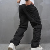 Loose Straight Jeans Pants Stylish Ripped Patch