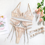 Luxury 5-Piece Lace Lingerie Set - Underwire, Floral Embroidery, Ultra-Thin Unlined Design