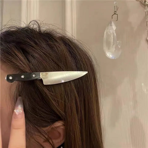 Gothic Chef Knife Hair Clip - Unique Tableware Hair Accessory