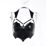 Gothic Backless Bat Top in PU Leather and Latex – Punk Egirl Style