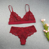 Ultra-thin Cup Bra and Panties Mesh Lace Underwear Set