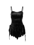 Goth Dark Fairy Grunge Bandage Velvet Mini Dress - Slim Fit, Spaghetti Strap, V-Neck