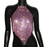 Glitter Crystal Diamonds See Through Backless Tank Top