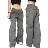 Straight Oversized Cargo Pants - Mid-Waist Wide-Leg Casual Style