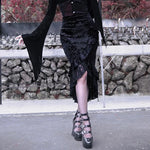 Goth Dark Vintage Ruffle Mermaid Midi Skirt - Gothic Grunge Elegance