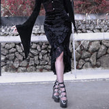 Goth Dark Vintage Ruffle Mermaid Midi Skirt - Gothic Grunge Elegance