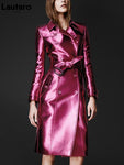 Long Shiny Reflective Patent Leather Trench Coat