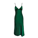Satin Fabric V-Neck Sexy Dress Solid Straight Party Dress - Alt Style Clothing