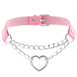 Gothic Leather Heart Collar Choker with Metal Chain - Punk Style