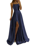 Spaghetti Strap Satin Long Elegant Backless Summer A-line Maxi Evening Party Gown - Alt Style Clothing