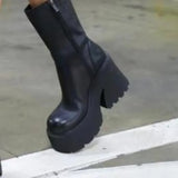 Punk Black Platform Ankle Boots with Chunky Heels