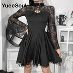 Gothic Vintage Black Dress with Batwing Sleeves and Bow Detail