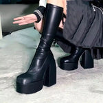 Gothic Chunky High Heels Platform Boots - Step Into Bold Style