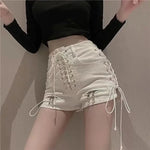 Rosetic Gothic High-Waist Denim Shorts with Bandage & Lace-Up Detail