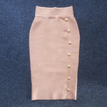 Button Bodycon Bandage High Waist Pencil Skirt