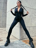 Leather Stitching Jumpsuit Zipper Slim Fit Casual Look