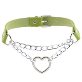 Gothic Leather Heart Collar Choker with Metal Chain - Punk Style