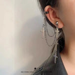 Fashion Cross Tassel Gothic Punk Chains Ear Cuff Earrings