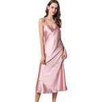 Satin Nightgown Long Slip Silk V Neck Sleepwear - Alt Style Clothing
