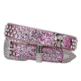 Rivet Rhinestone Wide Belt - Pearlescent Lacquer PU Leather