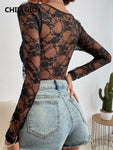 Lace Rompers Sexy Long Sleeves Sheer Bodysuit - Alt Style Clothing