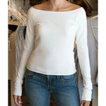 Solid Slim Shoulder Out Long Sleeve Top - Alt Style Clothing