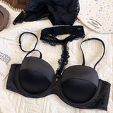 Sexy satin soft underwire small chest push up half cup bra set - Alt Style Clothing