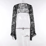 Gothic Spaghetti Strap Bodycon Flare Sleeve Crop Tops Dress
