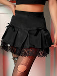 Goth Dark High Waist Lace Pleated Mini Skirt