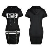 Casual Pencil Dress Hooded With Zipper And Decor O-Neck
